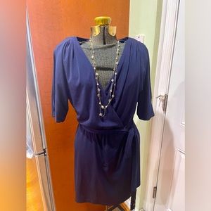 Jessica Simpson  |  belted cold-shoulder deep plunge mini dress, navy